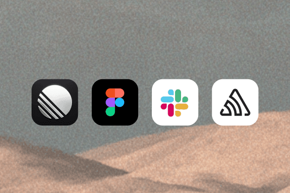 Warp, Figma, Slack, and Sentry app icons displayed on a desktop.